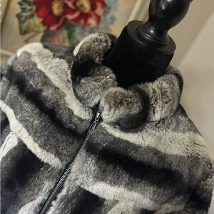 Vintage Genuine CHINCHILLA Fur Coat Bomber Jacket Cropped Full zip